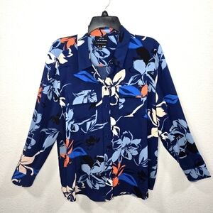 Olivia Investments Womens Floral Button-Up Long Sleeves Blouse Size L